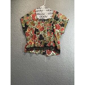 Black Poppy‎ Top Womens Small Floral  Print Blouse Smock